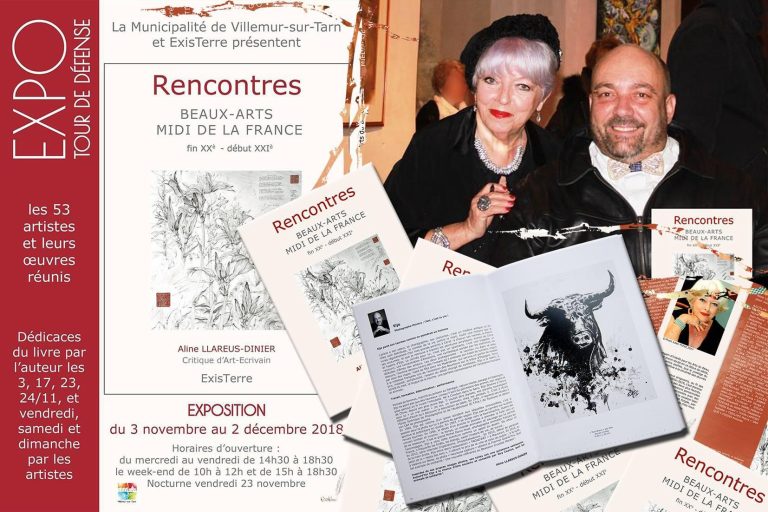 Le peintre Eljo et la critique d'Art Aline Llareus-Dinier à l'exposition Beaux-Arts à VIllemur-sur-Tarn en 2018