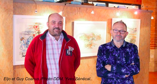 Photographie d'Eljo et Guy Coanus lors de l'exposition Isle-Jourdain en 2017.