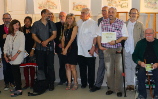 Photo de groupe lors de la remise de prix du public à Eljo à la Hesta des Arts à Mauvezin, en 2016.