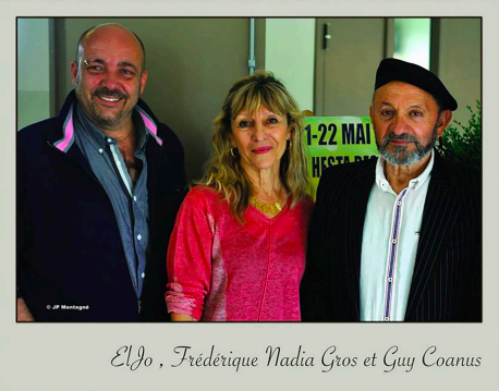 Eljo avec Guy Coanus et Frédérique Nadia Gros, qui l'ont tous deux initiés à la peinture.