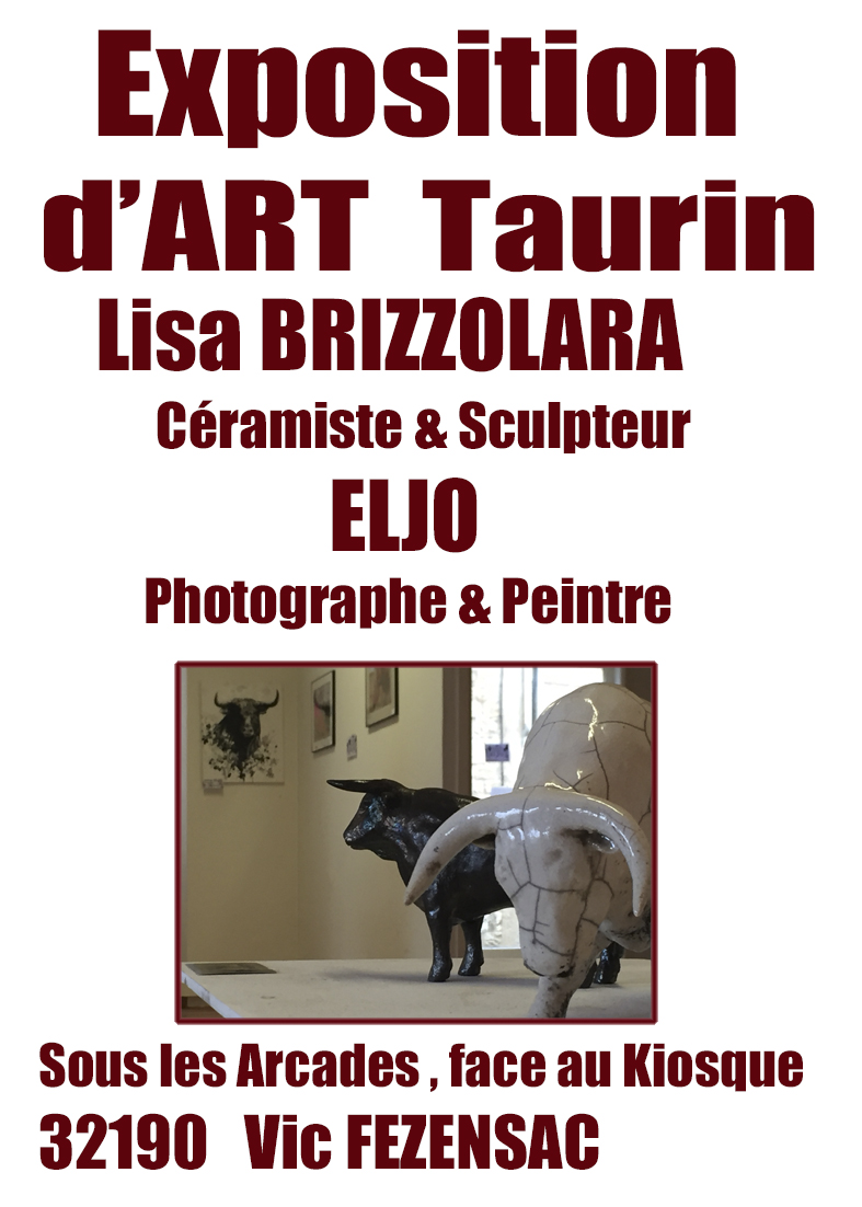Affiche de l'exposition d'art taurin en 2017, Eljo expose aux côtés de Lisa Brizzolara.