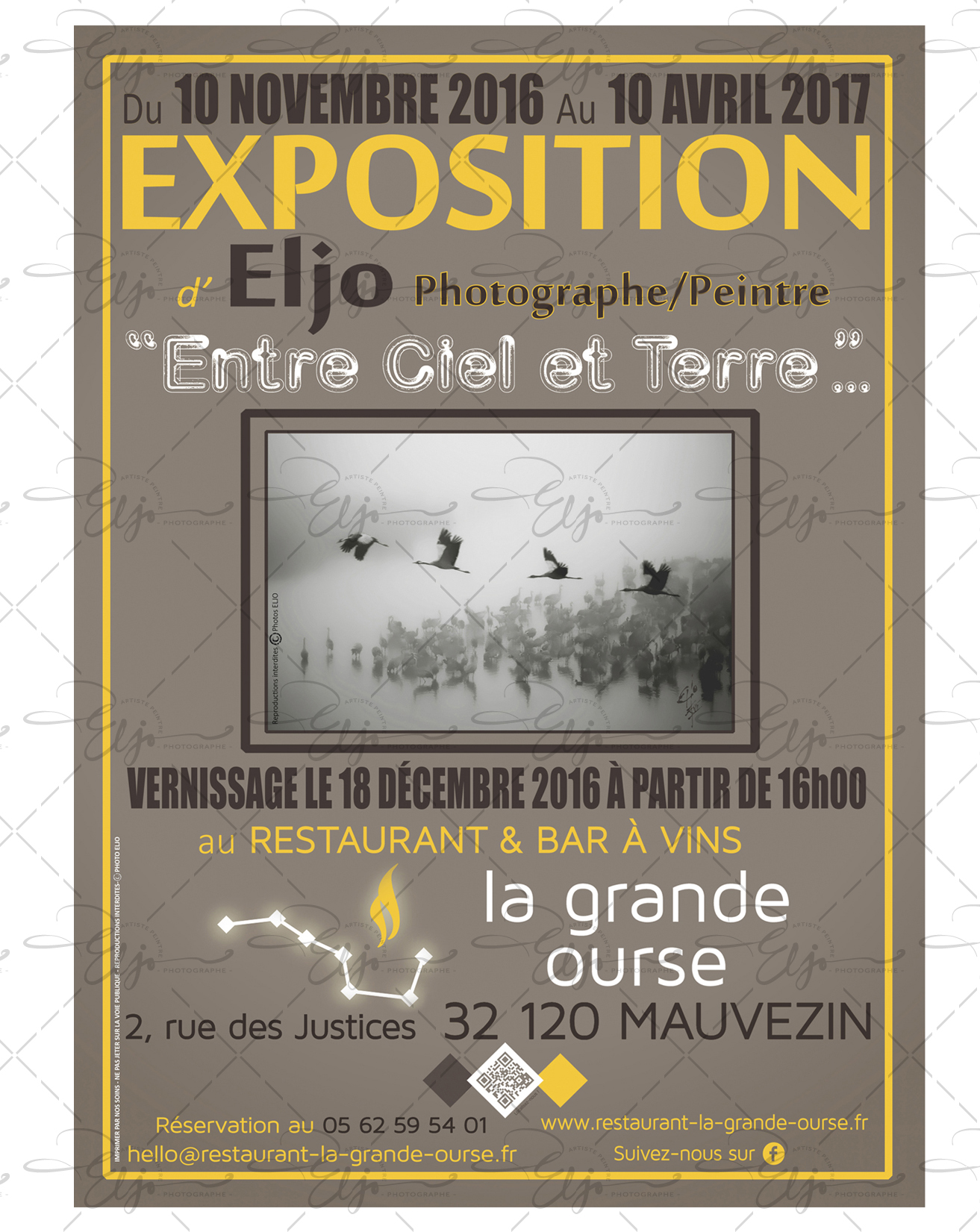Affiche de l'exposition "Entre ciel et terre" à la Grande Ourse à Mauzevin, en 2016.