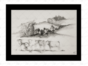 Copie du dessin intitulé "Pacage en Gascogne" peinte par Eljo.