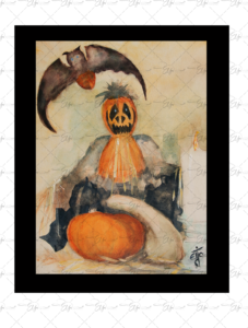 Copie de la peinture intitulée "La Trouille de la Citrouille" peinte par Eljo.