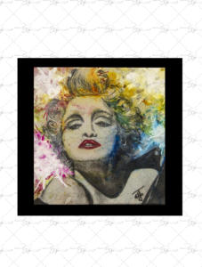 Copie de la peinture intitulée "Madonna, Queen des jeux interdits" peinte par Eljo.