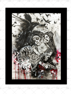 Copie de la peinture intitulée "Santa Muerte - Jeux interdits" peinte par Eljo.